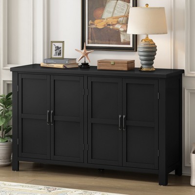 4-Door Storage Sideboard with Adjustable Shelves and Retro Handles ,Pinewood Legs,for Living Room, Study, and Entryway, Wood, 51*15.5*34.2in