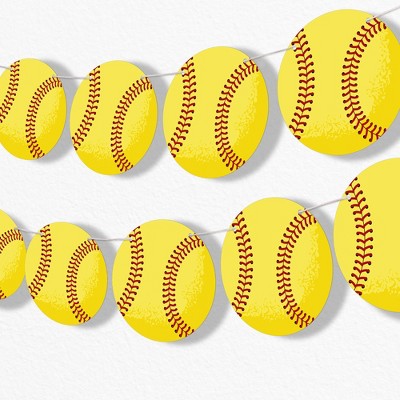Big Dot of Happiness Fastpitch Softball Garland Banner, Sports Birthday Party or Baby Shower Decorations Banner, 30 Feet of Cord, 15 Double-Sided