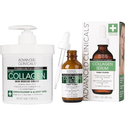 Advanced Clinicals Firming Collagen Serum + Unscented Collagen Body Lotion Moisturizer Skin Care Set, 2 Piece Set