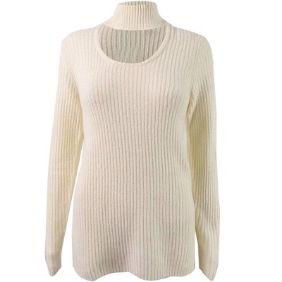 Kensie Womens Ribbed Knit Choker Pullover Sweater