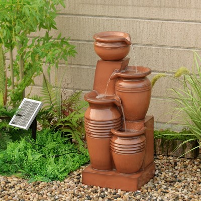 Teamson Home 28.7" 4-Tier Cascading Bowl Solar Powered Water Fountain for Outdoor Living Spaces, Terracotta