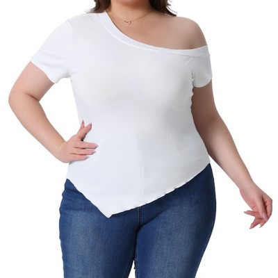 Agnes Orinda Women's Plus Size One Shoulder Short Sleeve Asymmetrical Summer Casual Blouse