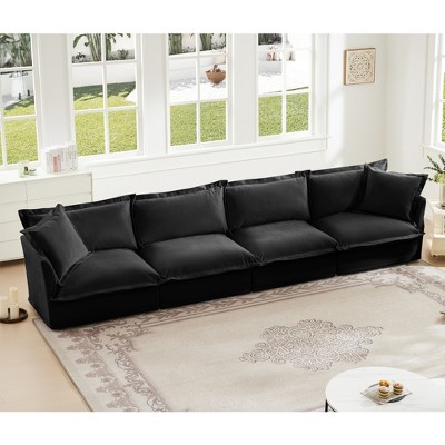 Oversized 156.6" Chenille Slipcovered 4 Seater Modular Sectional Sofa with French Edges and Removable Covers, 4-Piece Free combination