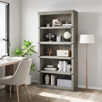 5 Tier Bookcase, Farmhouse Book Shelf with Storage, 67.4 Inch Tall Open Display Bookshelves, Wooden 5 Shelf Bookcase for Living Room