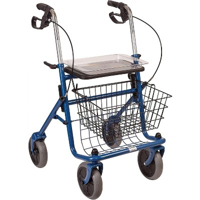 DMI Steel Rollator Walker with Seat, Handbrakes & Basket, Adjustable Height, Blue