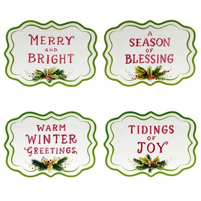 Certified International Set of 4 Snowman Greetings Canape Plates