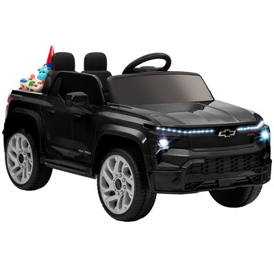 Qaba 12V Chevrolet Silverado EV RST Licensed Kids Electric Car with Parent Remote Control, Spring Suspension, Soft Start, Auxiliary Wheels, Black