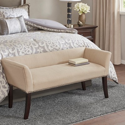Airsurfer Modern Design Bench Tan Upholstery Solid Wood Frame 49.5x19.25x23 Inches