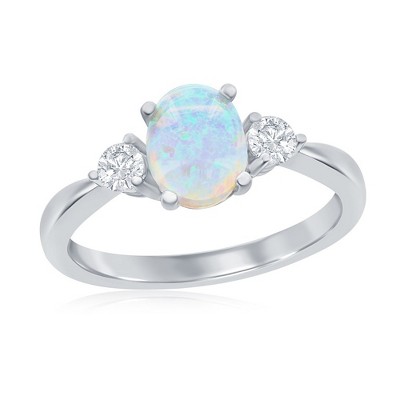 Opalata Sterling Silver, Oval Opal and CZ Ring - Available Sizes:  9 ,  8 ,  6 ,  7