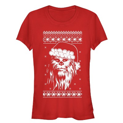 Juniors Womens Star Wars Ugly Christmas Chewbacca Santa T-Shirt