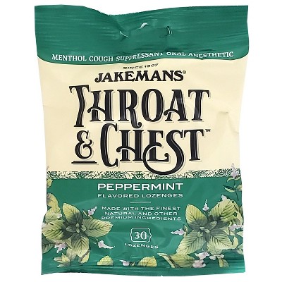 Jakemans Throat & Chest Lozenges Peppermint, 30 Ct