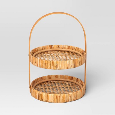11" Rattan Cane Serving Tiered Stand - Threshold™