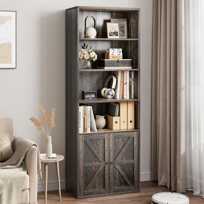 Whizmax Bookcase with Doors Industrial Bookshelf, Farmhouse Bookcases Wooden 6 Shelf Bookshelvels for Bedroom, Living Room, Home Office