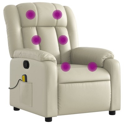 vidaXL Massage Recliner Chair Reclining Armchair for Elderly Faux Leather - Cream Manual Push Back