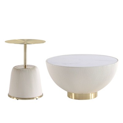 Manhattan Comfort 2pc Anderson Leatherette Upholstered Coffee Table and End Table with Metal Top Set
