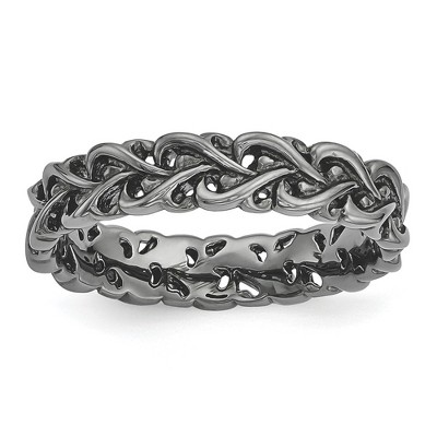 Black Bow Jewelry 4.5mm Black Plated Sterling Silver Stackable Carved Heart Band