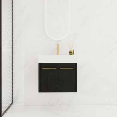 GDFStudio Isaac Modern Wall-Mounted Black Chestnut Wood Bathroom Vanity with Resin Sink