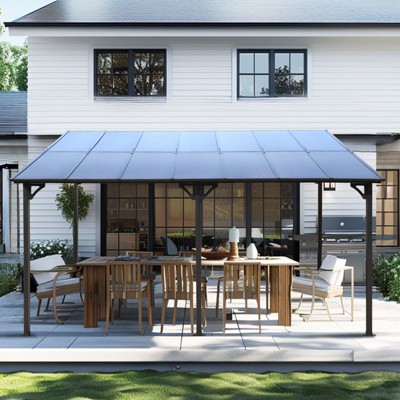 Sevobal Patio Umbrellas Outdoor Pergola Gazebo, Wall-Mounted Lean To Metal Awning Gazebo, Large Heavy Duty For Patio, Gray, 168"*120"*97.68"