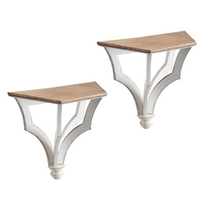 13" x 12" (Set of 2) Corbett Rustic Wood Decorative Wall Shelf Set Brown/White - Kate & Laurel All Things Decor