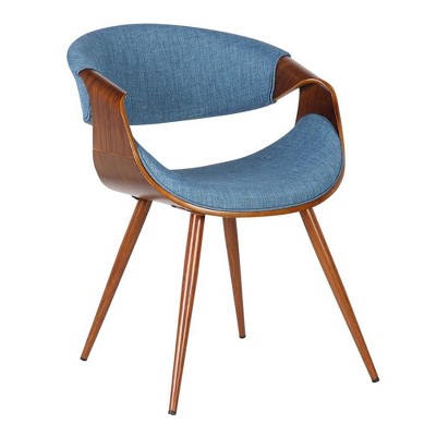 FurniFact,Walnut and Blue Mid Century Modern Dining Chair with Fabric Upholstery