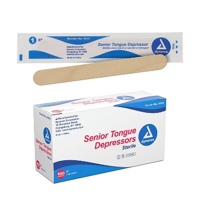 Dynarex 4314 Senior Tongue Depressors Sterile 6 in. Wood (Box of 100)
