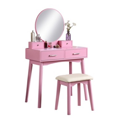 Gulches Contemporary Wood Vanity and Stool Set, Pink
