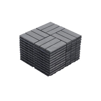 10 PCS Interlocking Deck Tiles Checker Pattern, 12" x 12" Light Gray Square Acacia Hardwood Outdoor Flooring