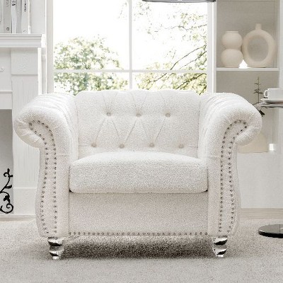 CAVINAS Chesterfield Sofa with Rolled Arm, Modern PU Leather 3 Seater Sofa Couch, Upholstered Vintage Couch for Living Room
