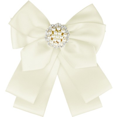 Elerevyo Women's Ribbon Brooch Necktie Pin Bow Tie with Pearl