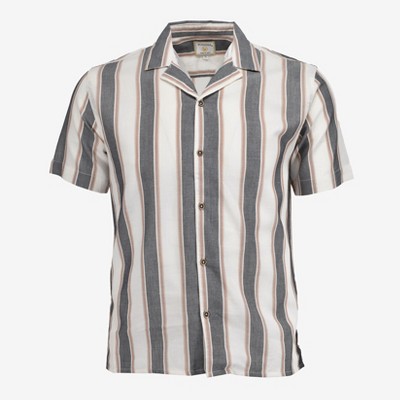 Burnside Men's Cotton Camp Collar Verticle Stripe Sport Shirt | Black and White