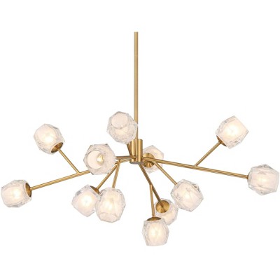 Possini Euro Design Tofay Brushed Brass Sputnik Chandelier 37 3/4" Wide Modern LED Frost Glass 12-Light Fixture for Dining Room
