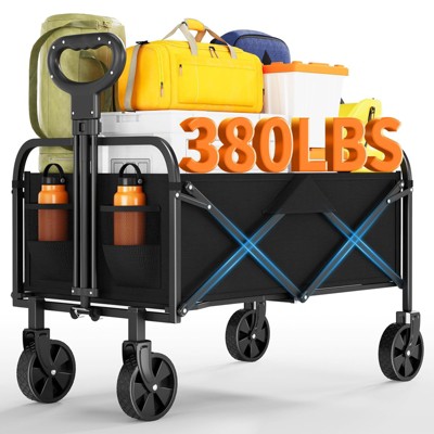 Foldable Utility Wagon with All-Terrain Wheels, 200LBS Capacity, Collapsible Wagon Carts w/ Drink Holders & Adjustable Handle for Camping & Shopping