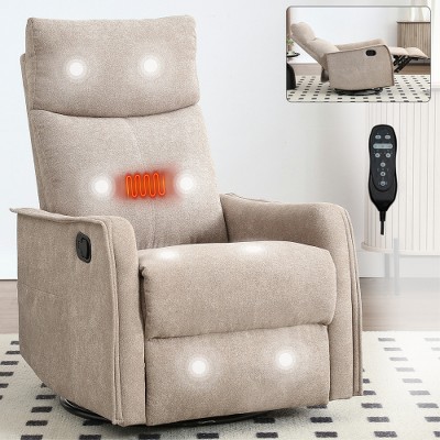 Ridstar Heat Massage Manual Recliner Chair with Rocker and Swivel For Living Room-Light Brown