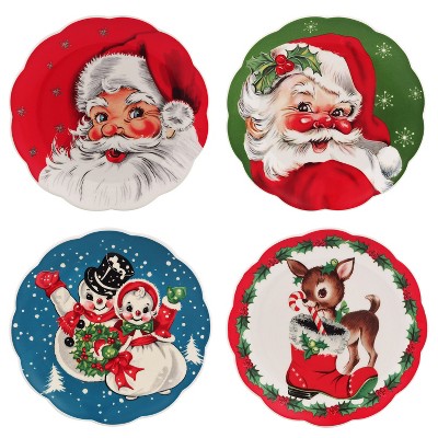 Mr. Christmas Nostalgic Ceramic Scalloped Christmas Plate Set - Bold - 8" - Set of 4