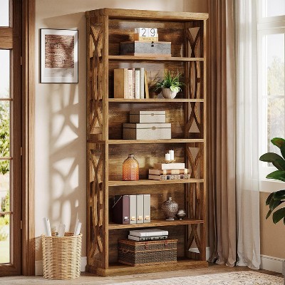 Tribesigns 6-Tier Wooden Bookshelf, 71" Tall Freestanding Bookcase, Industrial Display Shelves for Home Office, Living Room, Brown