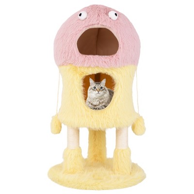 Tangkula Monster-Themed Cat Tree w/ 2 Private Condos Long Plush Sisal Scratching Posts