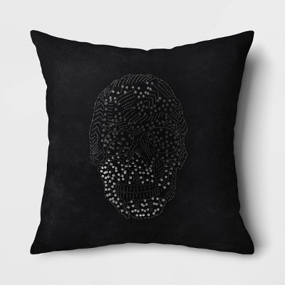 Square Beaded Skull Velvet Throw Pillow Black - Threshold™: Halloween Decor, Indoor, Ghosts & Ghouls Theme