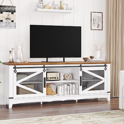 75" Rustic TV Stand with Storage - Entertainment Center with 2 Sliding Barn Doors & 2 Open Shelves, 28" Tall Media Console