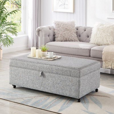 Lyngins Modern Large Sofa Storage Ottoman with Wheels, Linen Fabric Storage Bench, Couch Ottoman with Storage, Work as Coffee Table, 400 lbs Capacity