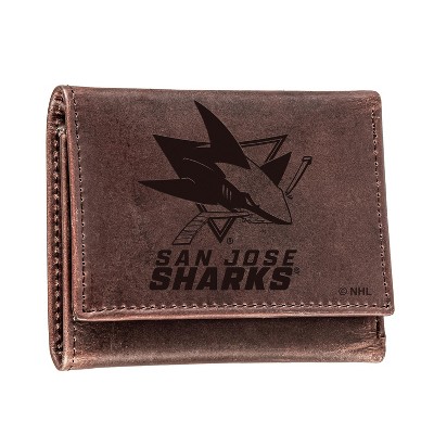 Evergreen NHL San Jose Sharks Brown Leather Trifold Wallet Officially Licensed with Gift Box