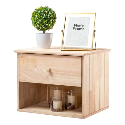 VINGLI Unfinished Natural Solid Wood Floating Nightstand,Farmhouse Night Stand Wall-Mounted Nightstand Table for Small Space Color DIY
