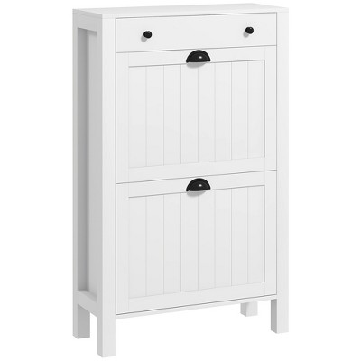 HOMCOM Shoe Storage Cabinet with 2 Flip Drawers, Adjustable Shelves and Top Drawer for 8 Pairs of Shoes