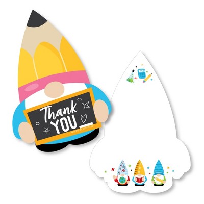Big Dot of Happiness School Gnomes - Shaped Thank You Cards - Teacher and Classroom Decorations Thank You Note Cards with Envelopes - Set of 12