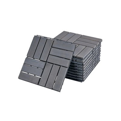 Racxily Interlocking Deck Tiles Checker Pattern, 12" x 12" Light Gray Square Acacia Hardwood Outdoor Flooring for Patio, Bancony£¬ Gray