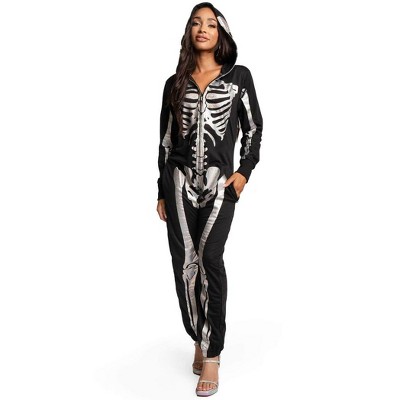Tipsy Elves Halloween Skeleton Costume for Women - Comfy Easy Adult Bone Jumpsuit - Front and Back Print with Zip Up Mask