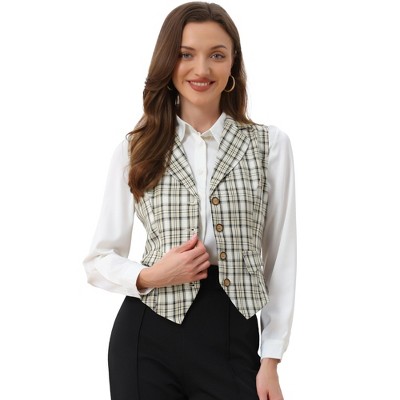 INSPIRE CHIC Women's Plaid Vintage Notched Lapel Collar Single Breasted Waistcoat Vest