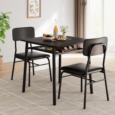 Dining Table for 2 with Storage Rack and Metal Frame, Square Table with Upholstered Chairs Set of 2, 3-Piece Dining Room Set for Home