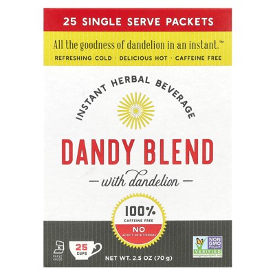 Dandy Blend Instant Herbal Beverage with Dandelion, Caffeine Free, 25 Single Serve Packets, 2.8 g Each