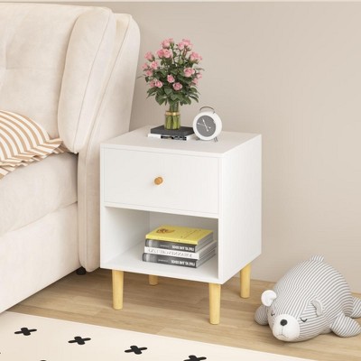 Modern Nightstand Wood Side End Table with Storage, for Living Room, Bedroom and Small Spaces, Accent Bedside Tables with Solid Wood Legs, White
