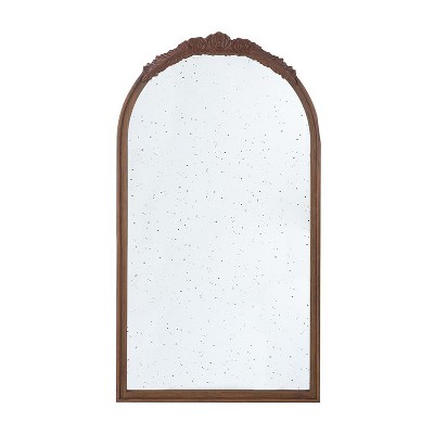 HomeRoots 42" Brown Crowned Top Antiqued Glass Arch Framed Accent Mirror